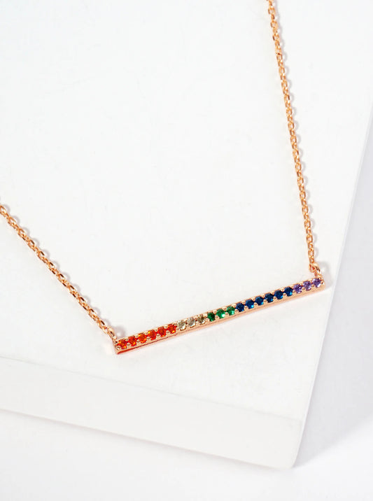Minimalist Pave-Set Cubic-Zirconia Horizontal Bar Pendant 18K-Gold-Dipped Necklace