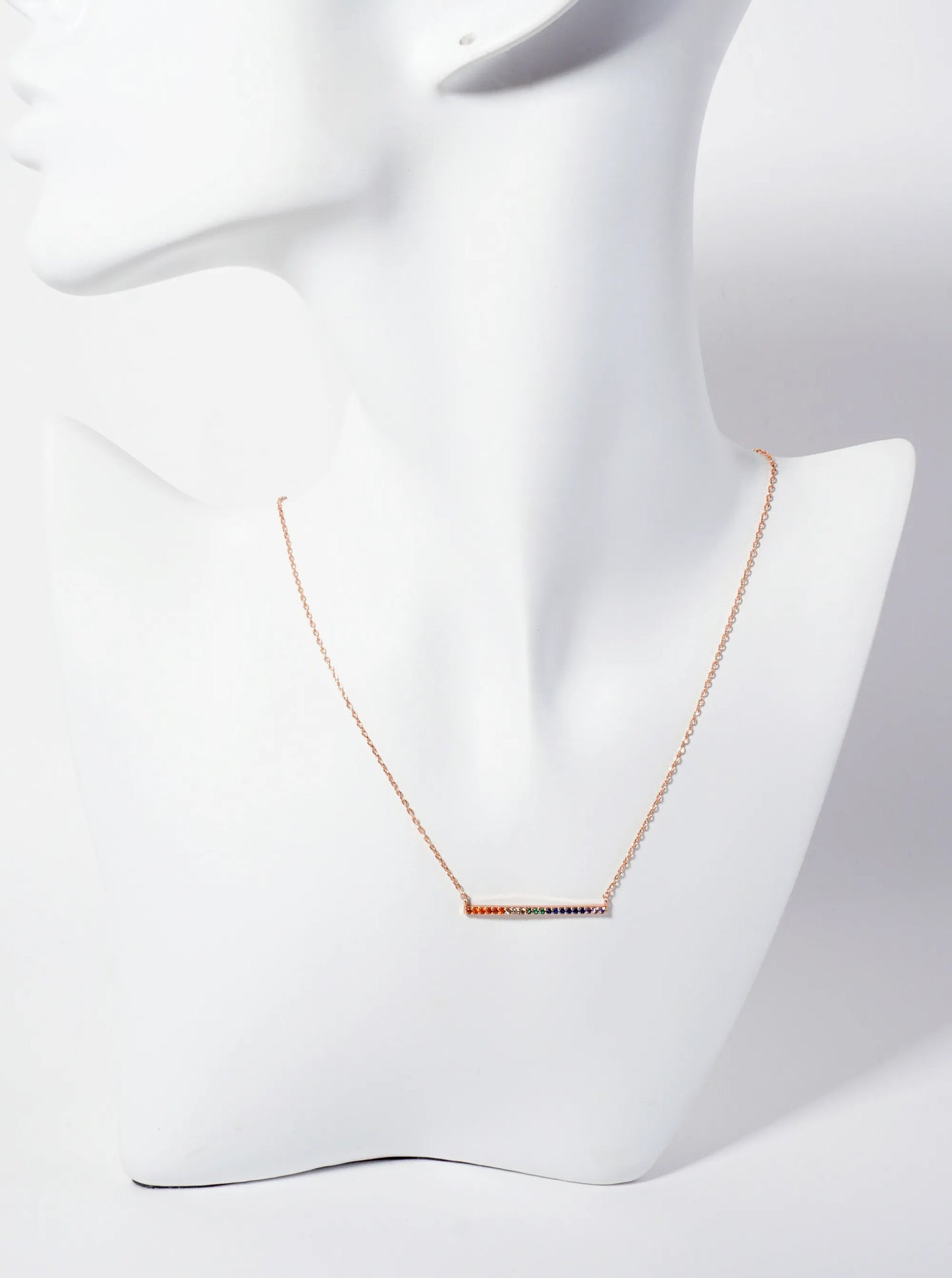 Minimalist Pave-Set Cubic-Zirconia Horizontal Bar Pendant 18K-Gold-Dipped Necklace