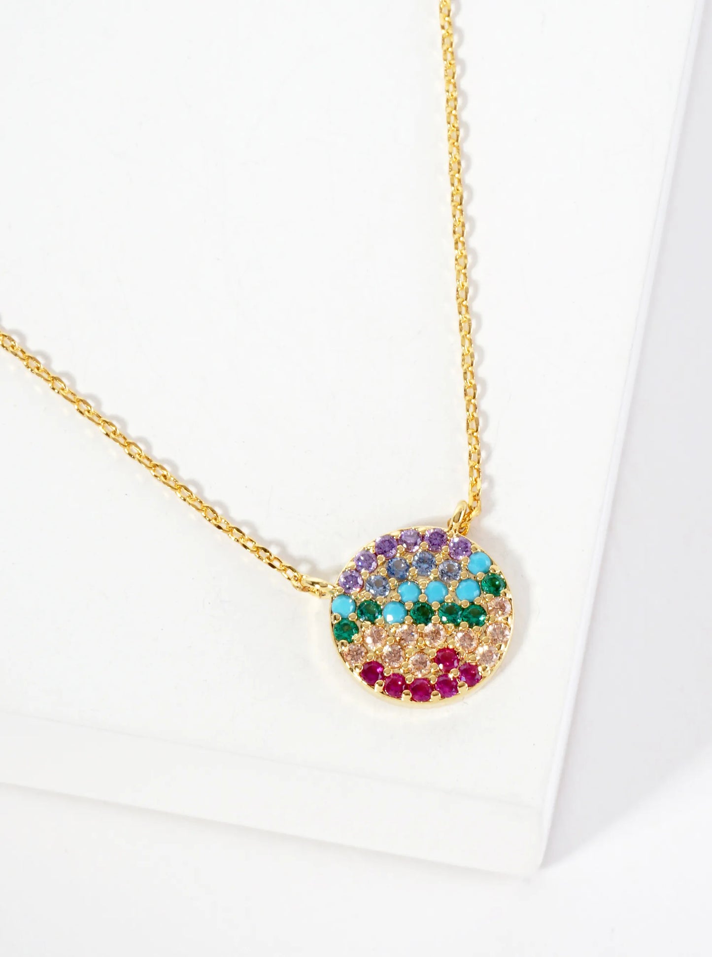 Minimalist Pave-Set Cubic-Zirconia Round Pendant 18K-Gold-Dipped Necklace