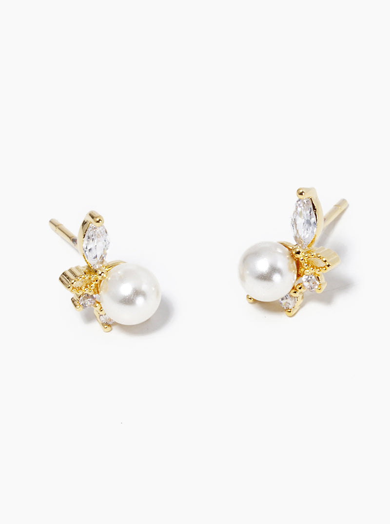 Minimalist Pearl And Cubic-Zirconia 18K-Gold-Dipped Stud Earrings
