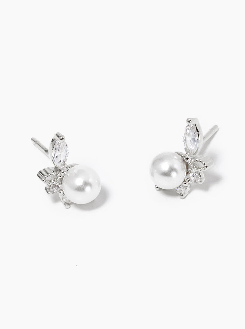Minimalist Pearl And Cubic-Zirconia 18K-Gold-Dipped Stud Earrings