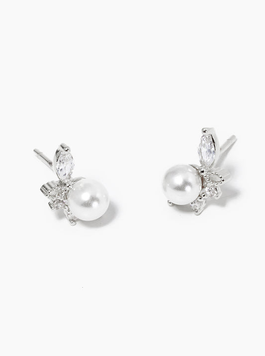Minimalist Pearl And Cubic-Zirconia 18K-Gold-Dipped Stud Earrings