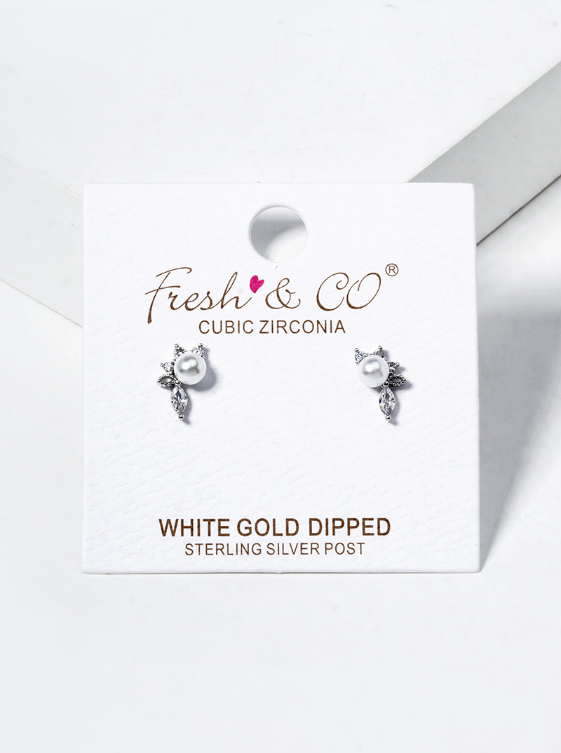 Minimalist Pearl And Cubic-Zirconia 18K-Gold-Dipped Stud Earrings