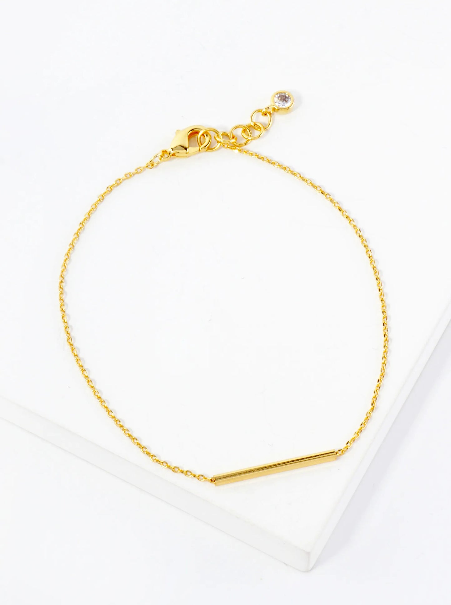 Minimalist Polished Brass Horizontal Bar Accents 18K-Gold-Dipped Chain Bracelet