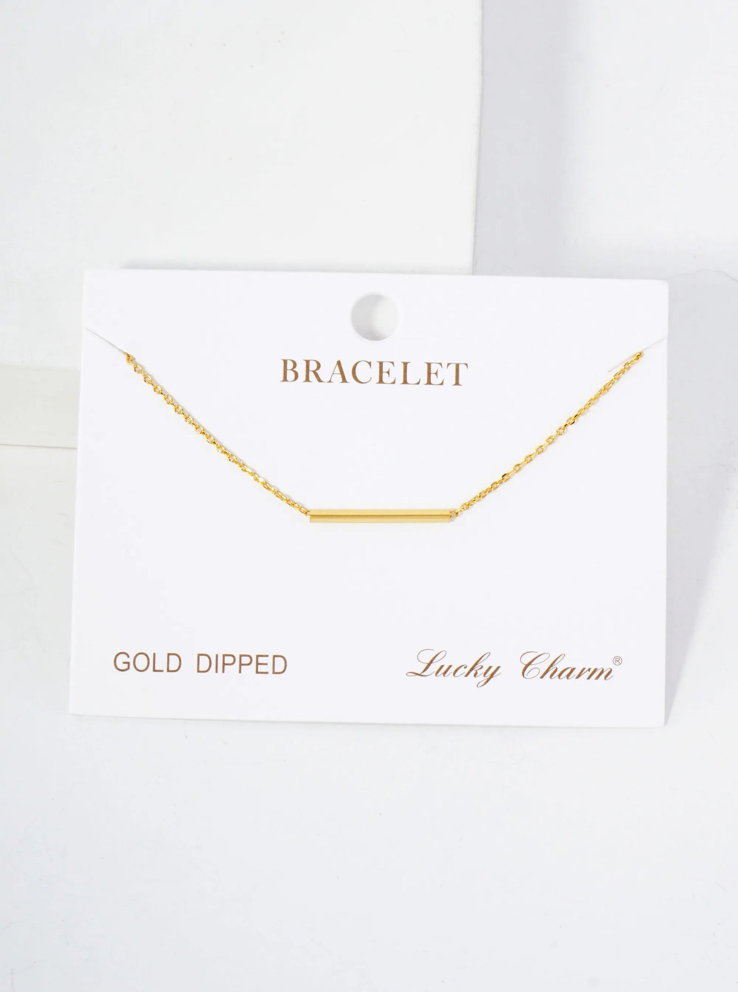 Minimalist Polished Brass Horizontal Bar Accents 18K-Gold-Dipped Chain Bracelet