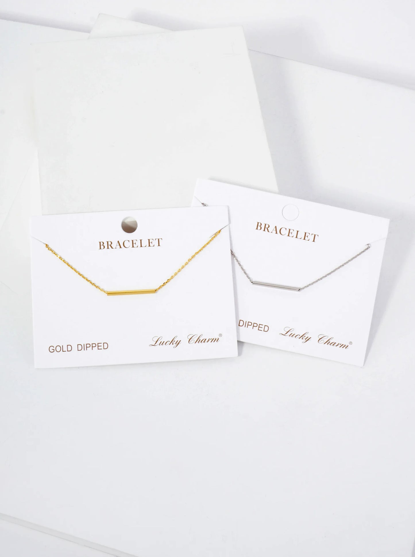 Minimalist Polished Brass Horizontal Bar Accents 18K-Gold-Dipped Chain Bracelet