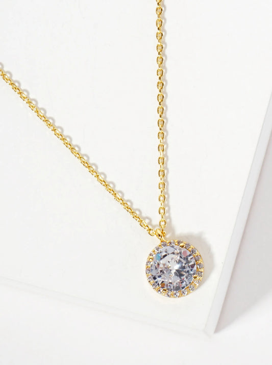 Minimalist Round 4-Prong Cubic-Zirconia Stone Pendant 18K-Gold-Dipped Necklace