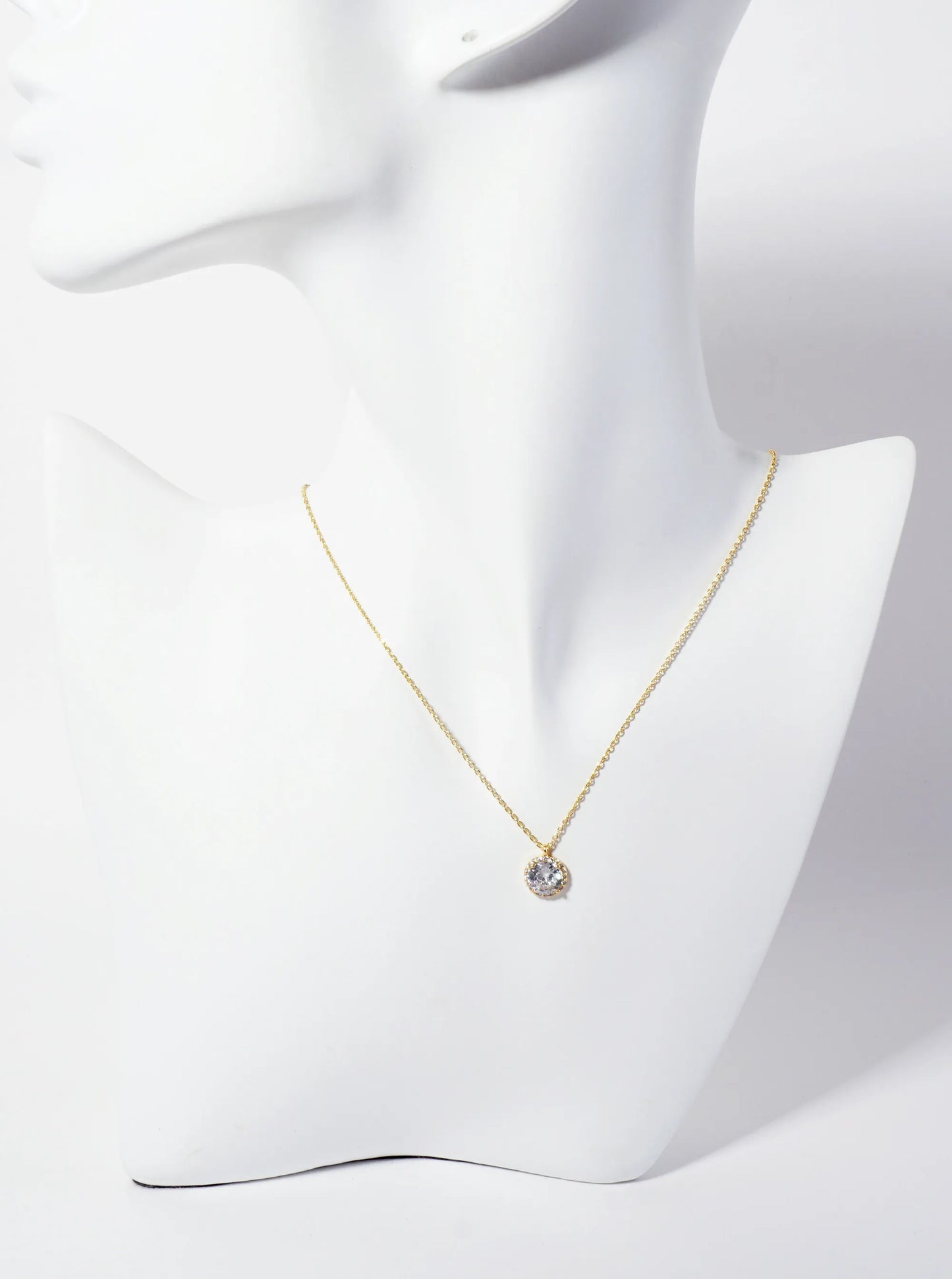 Minimalist Round 4-Prong Cubic-Zirconia Stone Pendant 18K-Gold-Dipped Necklace