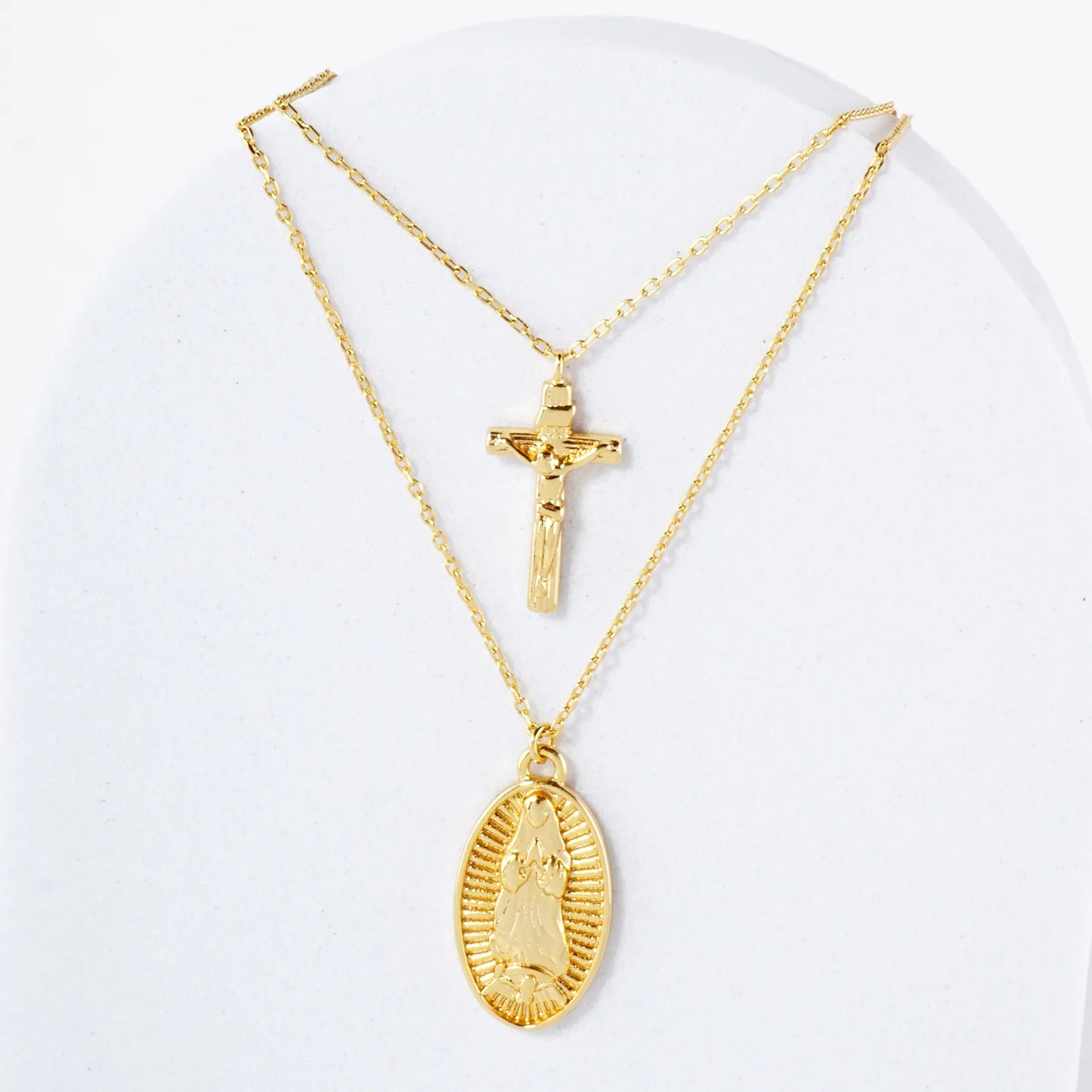 Miraculous Mary Medal Pendant 18K-Gold-Dipped Layered Necklace