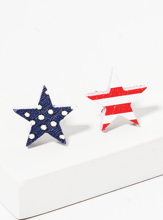 Mismatched Tiny Wooden Star Post Stud Earrings