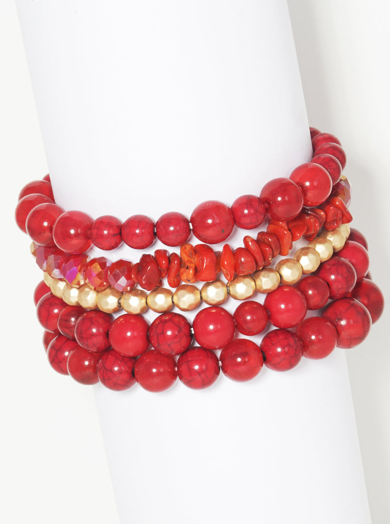 Mixed Beads Multi Rows Stackable Stretch Bracelet