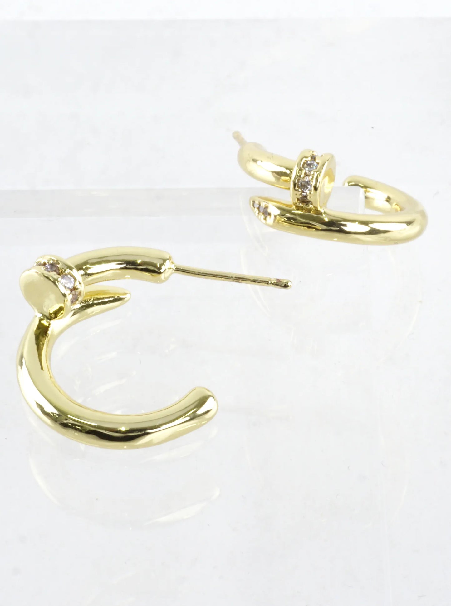 Modern Nail CZ Open Huggie Hoop Earrings