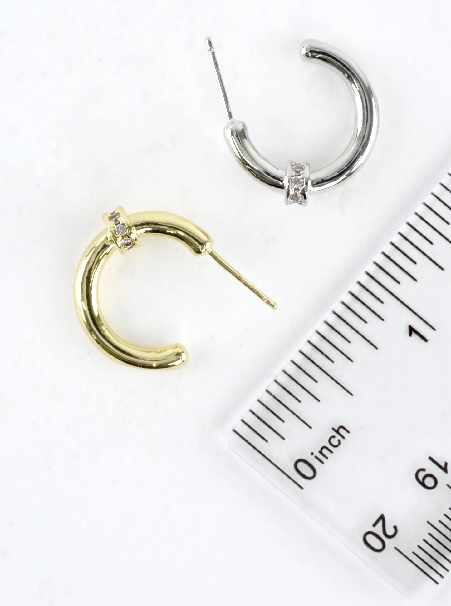Modern Nail CZ Open Huggie Hoop Earrings