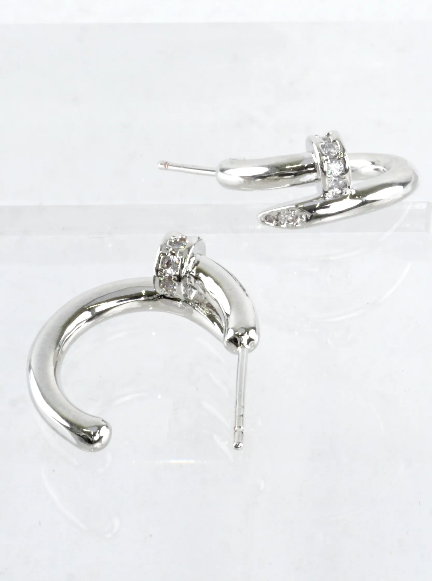Modern Nail CZ Open Huggie Hoop Earrings