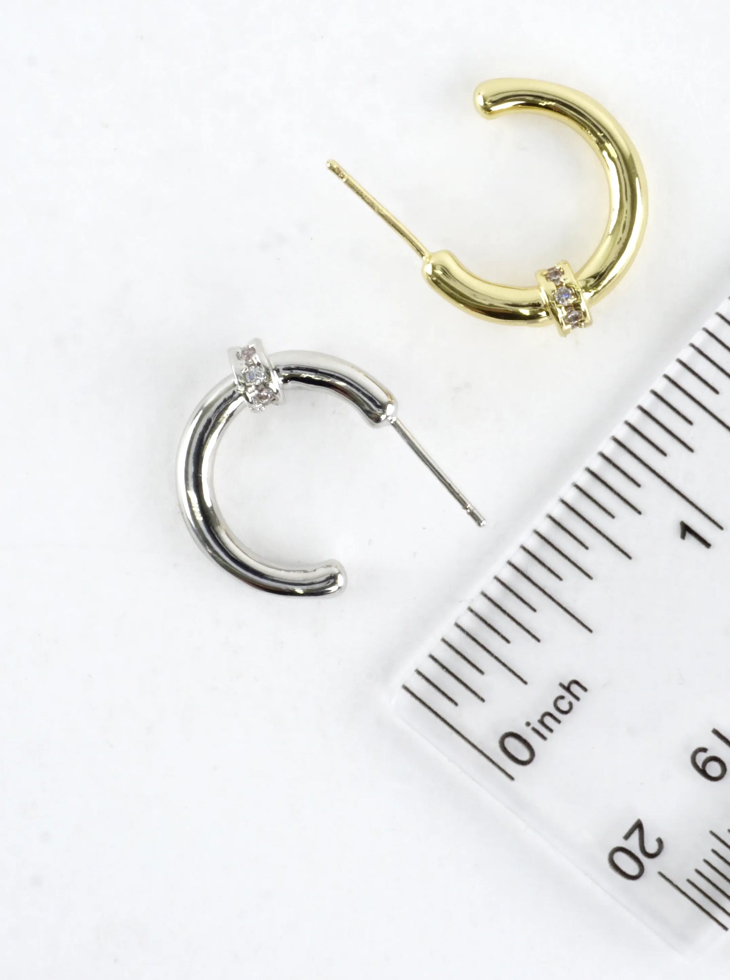 Modern Nail CZ Open Huggie Hoop Earrings