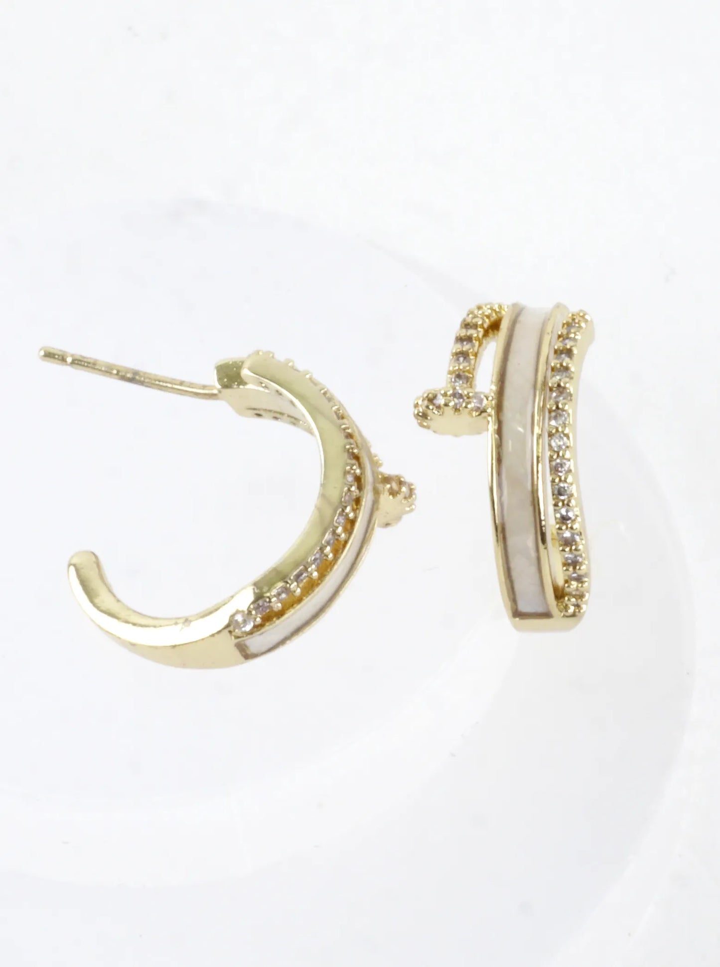 Modern Nail CZ Pave Open Enamel Hoop Earrings