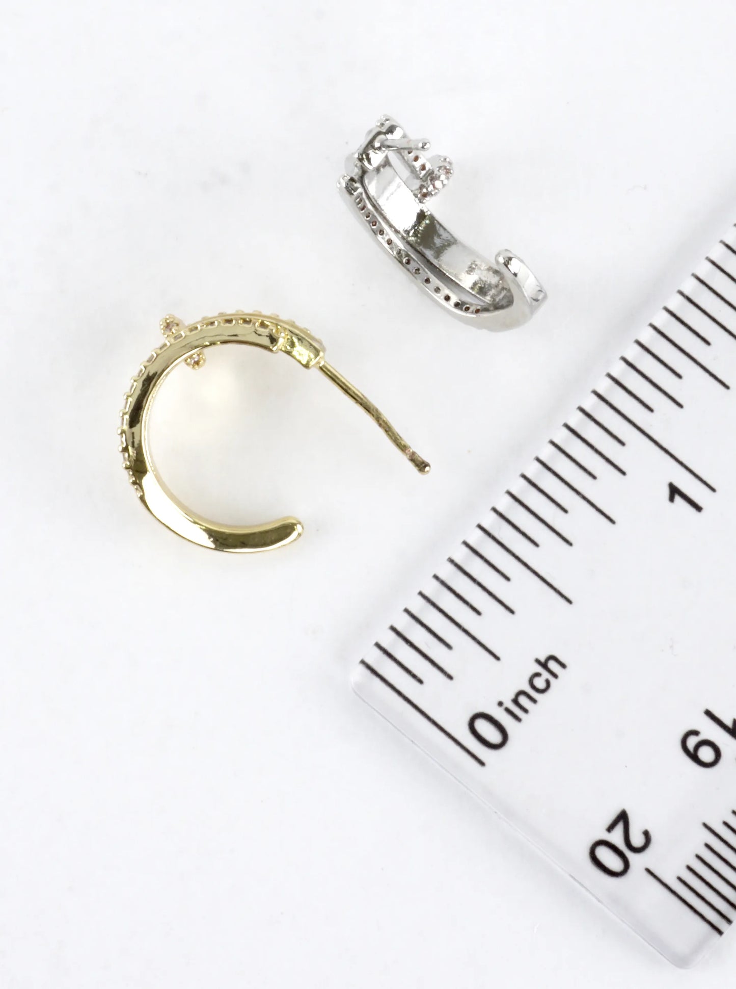 Modern Nail CZ Pave Open Enamel Hoop Earrings