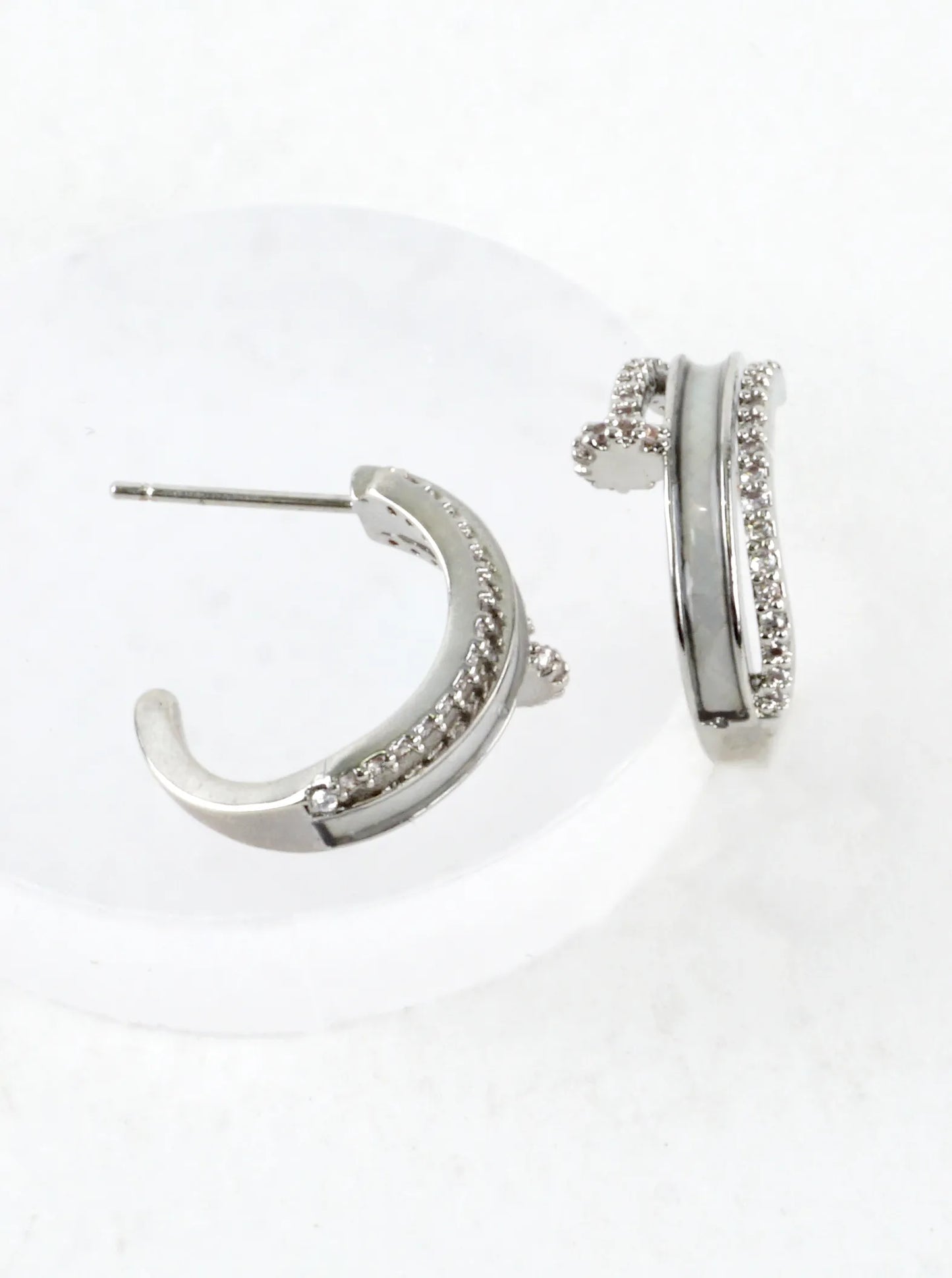 Modern Nail CZ Pave Open Enamel Hoop Earrings