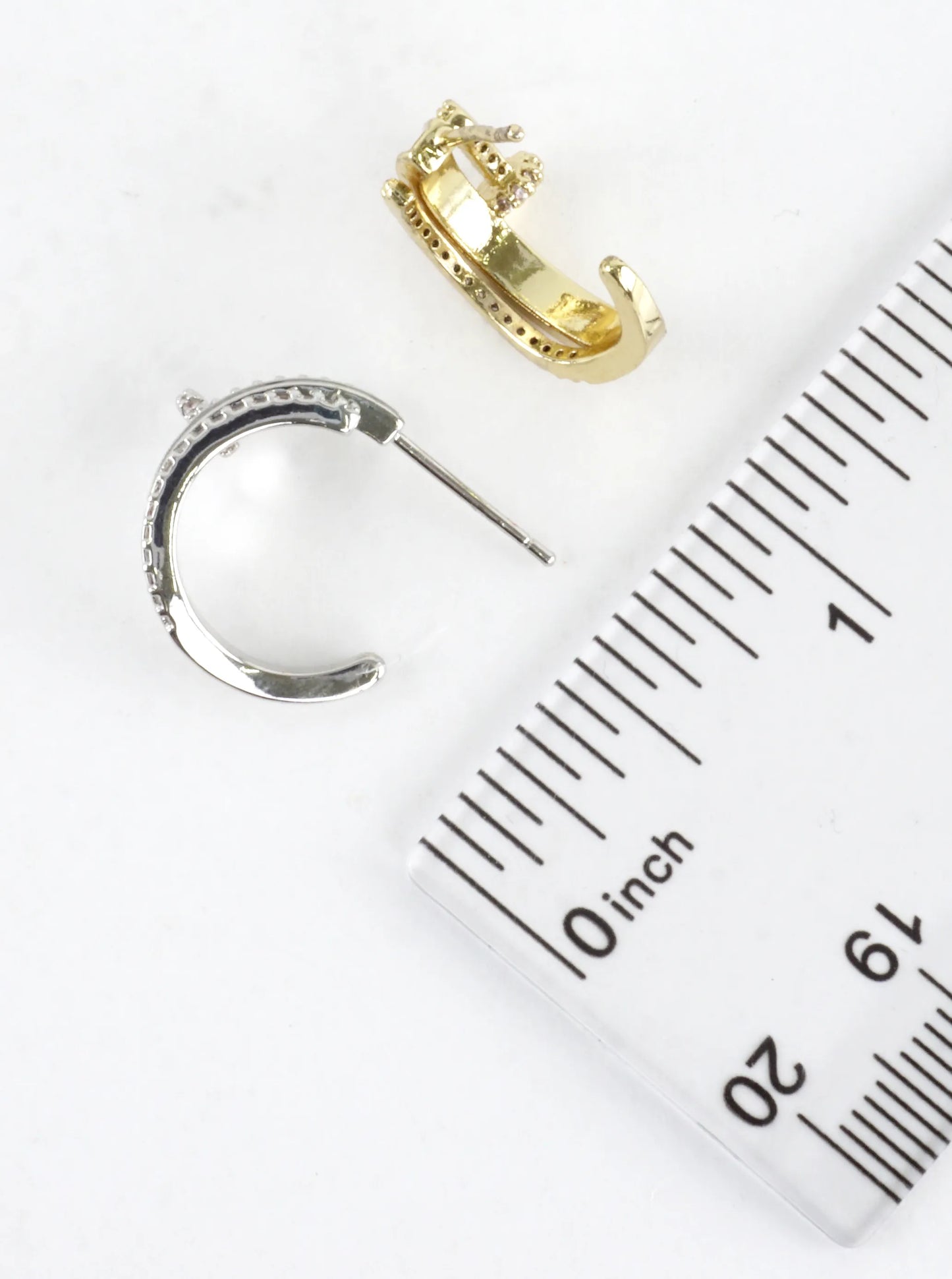 Modern Nail CZ Pave Open Enamel Hoop Earrings