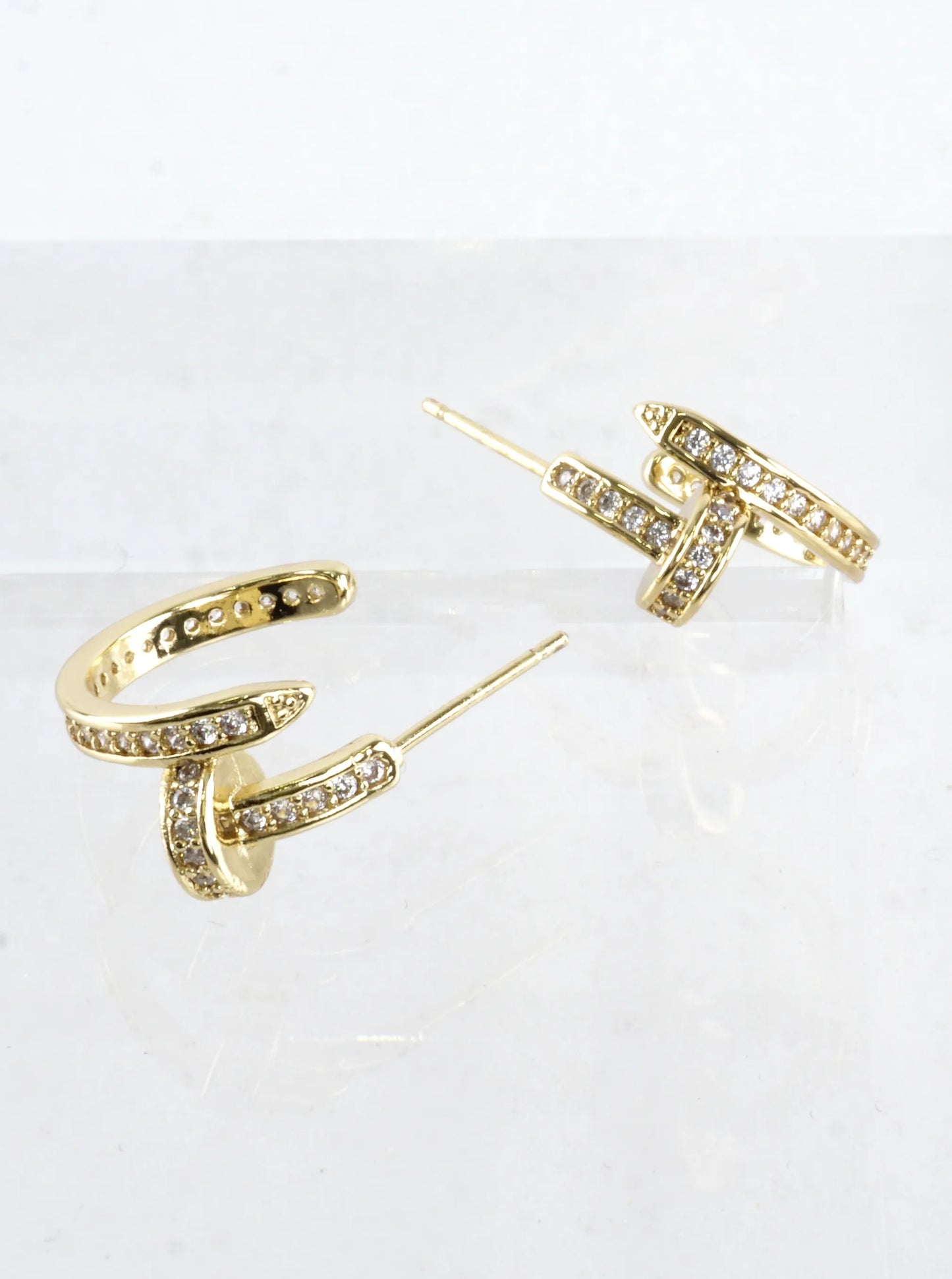 Modern Nail CZ Pave Open Huggie Hoop Earrings