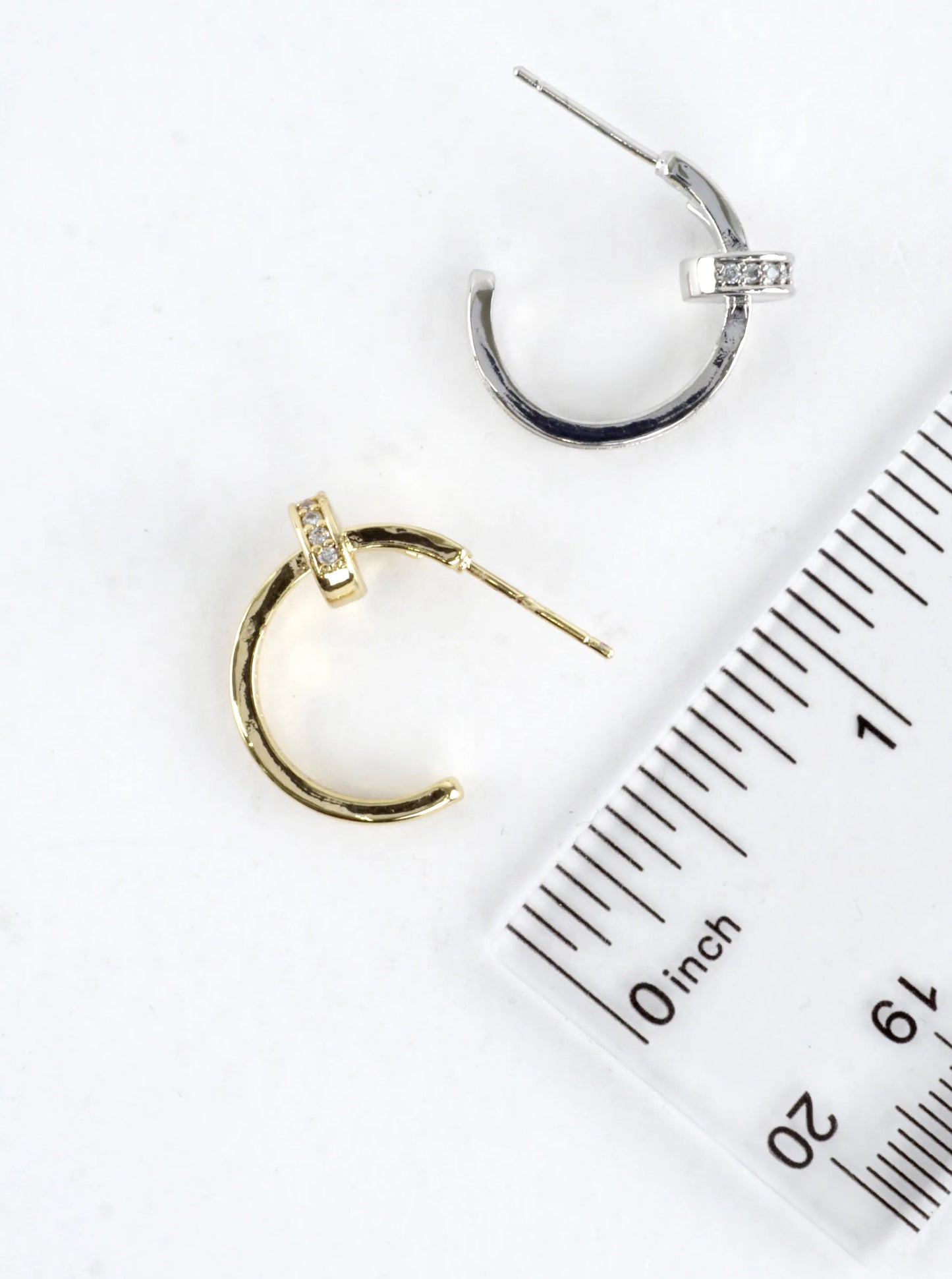 Modern Nail CZ Pave Open Huggie Hoop Earrings
