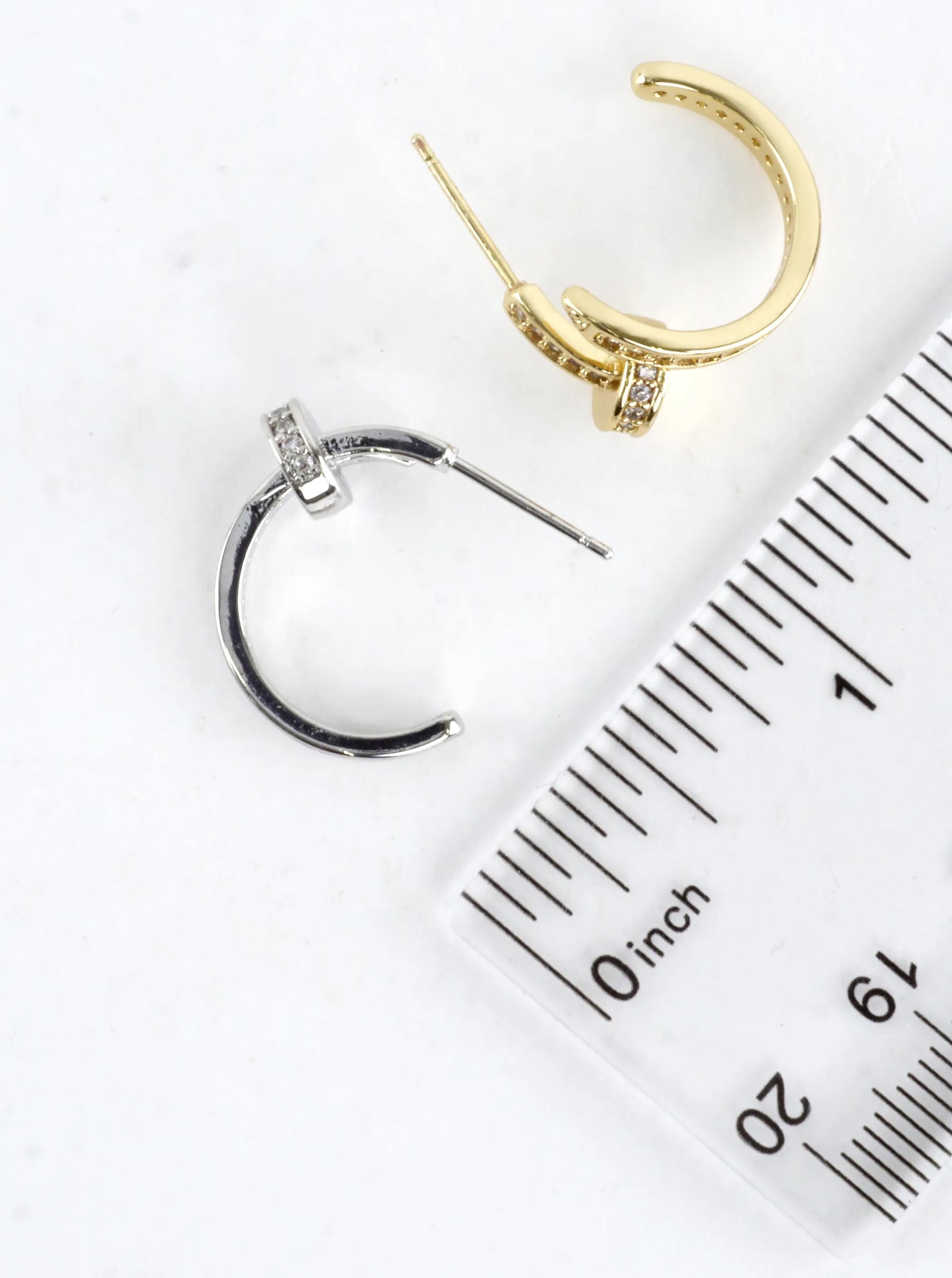 Modern Nail CZ Pave Open Huggie Hoop Earrings