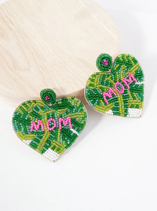 Mom Cylinder-Beaded Big Heart Mothers-Day Statement Earrings