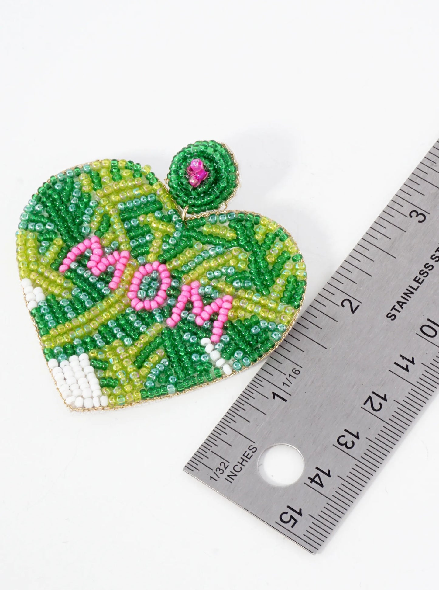Mom Cylinder-Beaded Big Heart Mothers-Day Statement Earrings