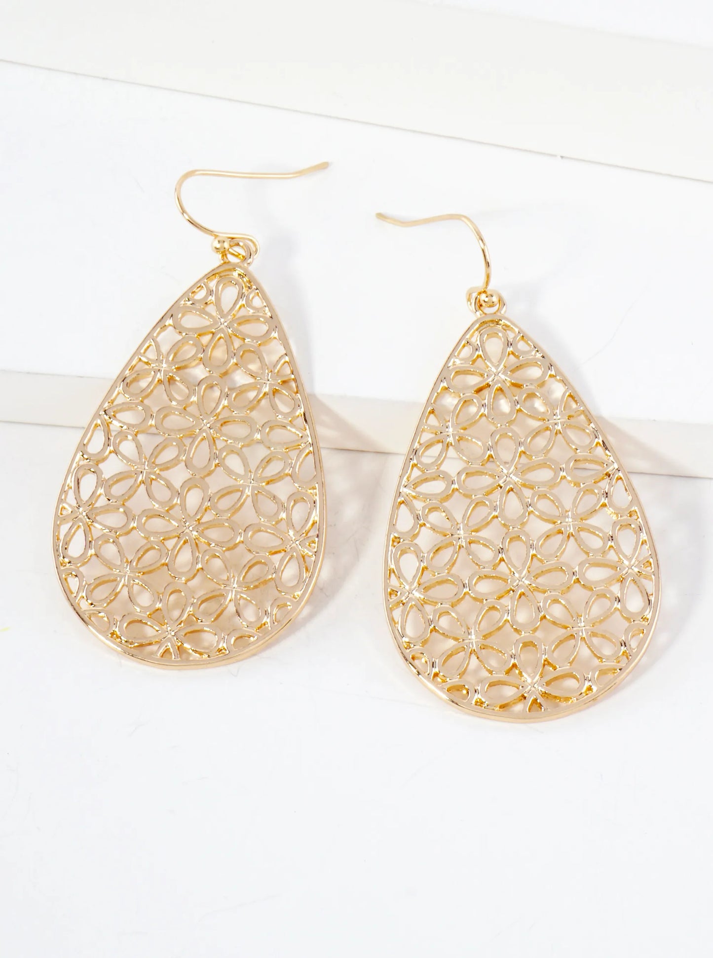 Moroccan Filigree Stenciled Teardrop Dangle Earrings