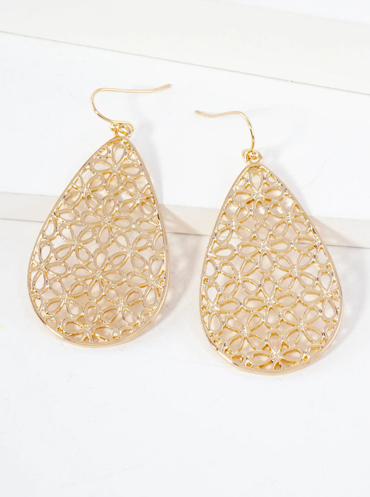 Moroccan Filigree Stenciled Teardrop Dangle Earrings