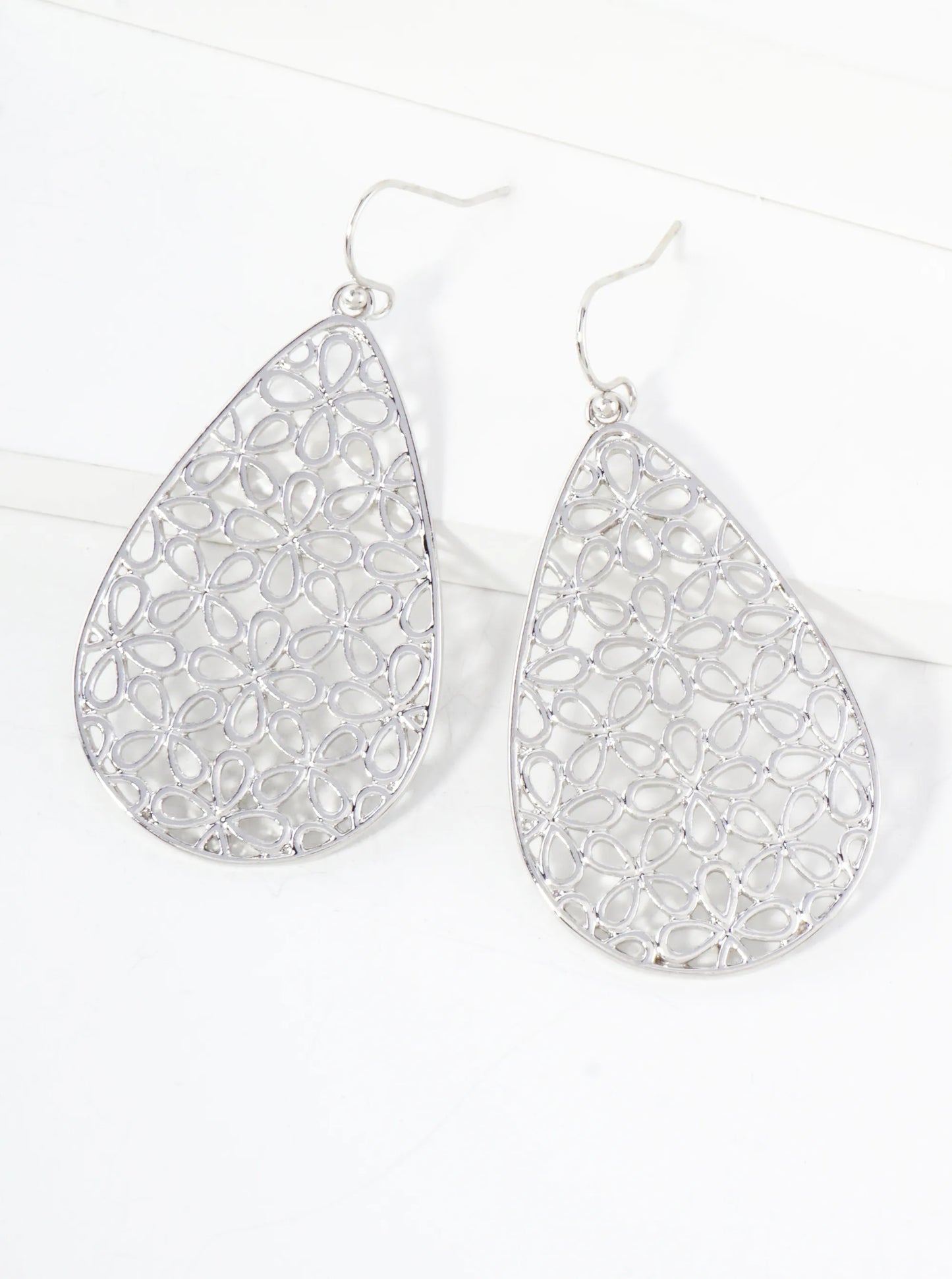 Moroccan Filigree Stenciled Teardrop Dangle Earrings