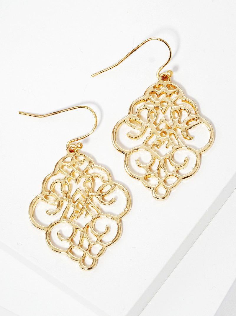 Moroccan Shaped Filigree Dangle Drop Earrings