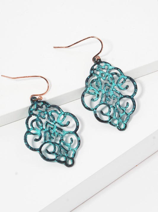 Moroccan Shaped Filigree Dangle Drop Earrings