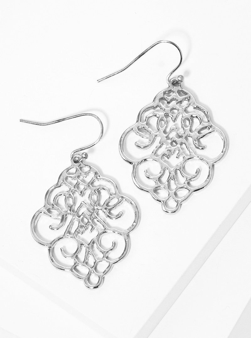 Moroccan Shaped Filigree Dangle Drop Earrings
