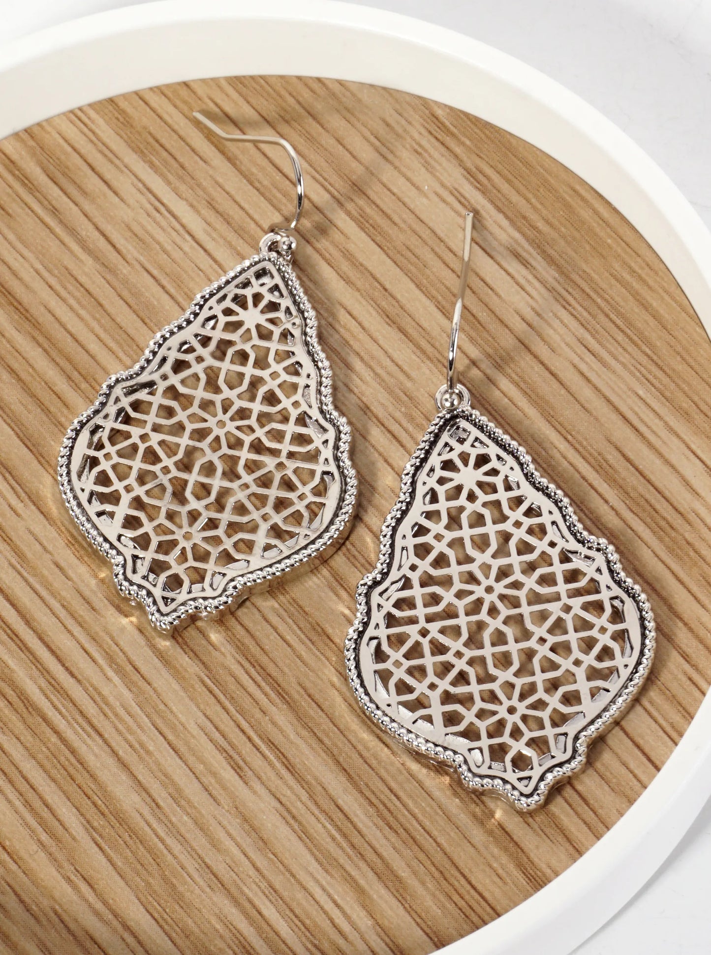 Moroccan-Shaped Geometric Filigree Dangle Earrings