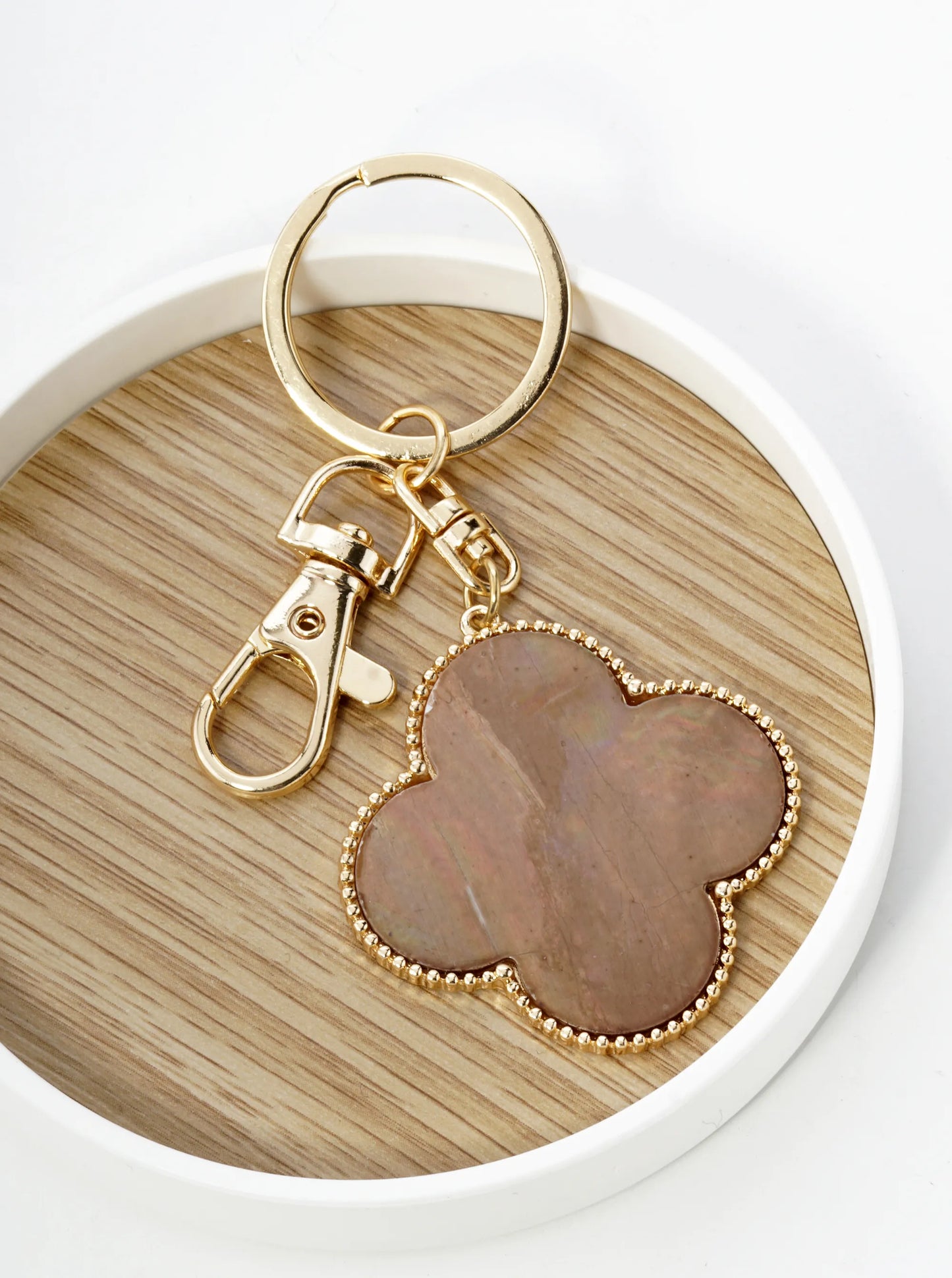 Mother Of Pearl Quatrefoil Key Chain