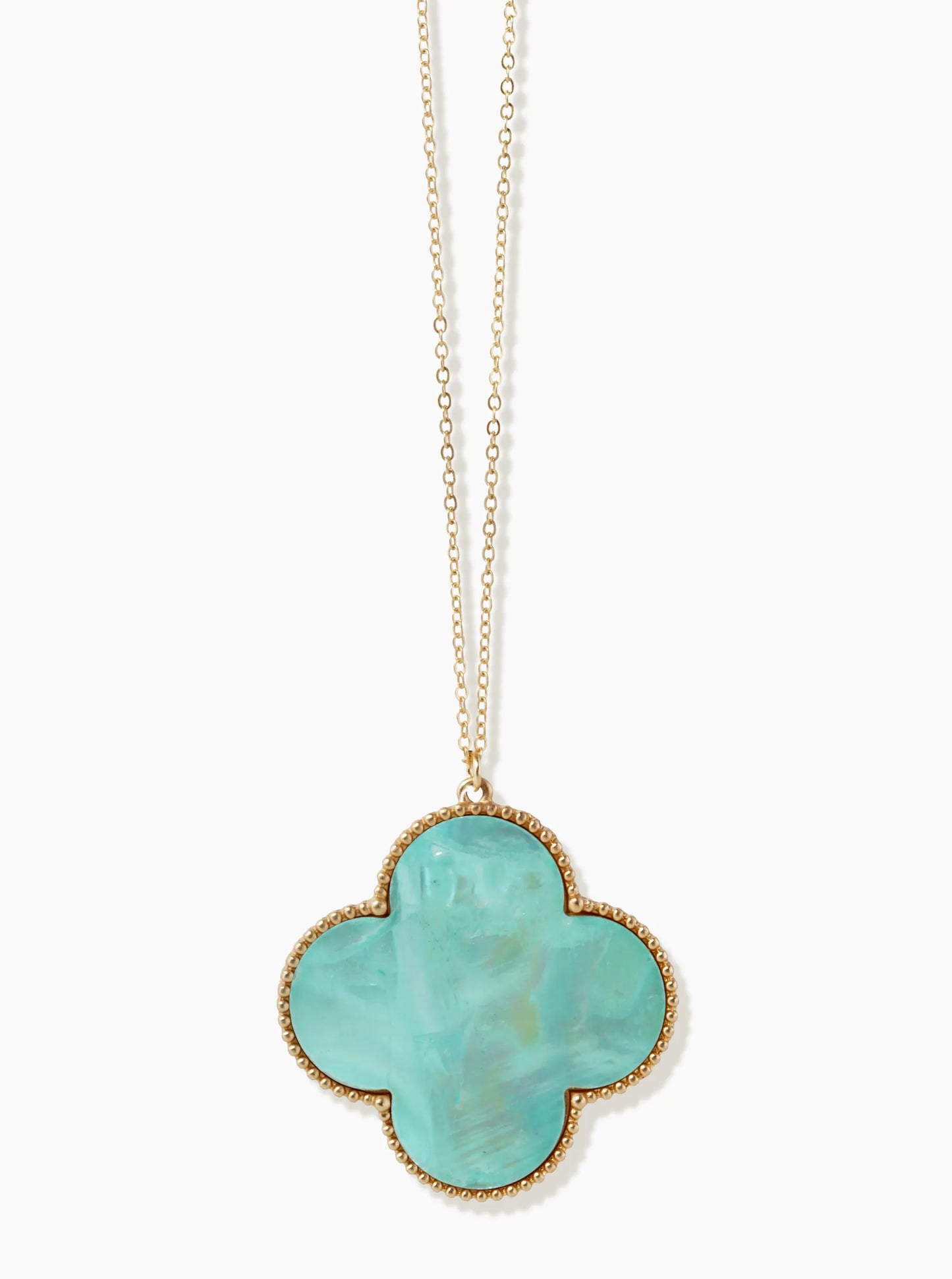 Mother Of Pearl Quatrefoil Pendant 31 Inch Long Necklace