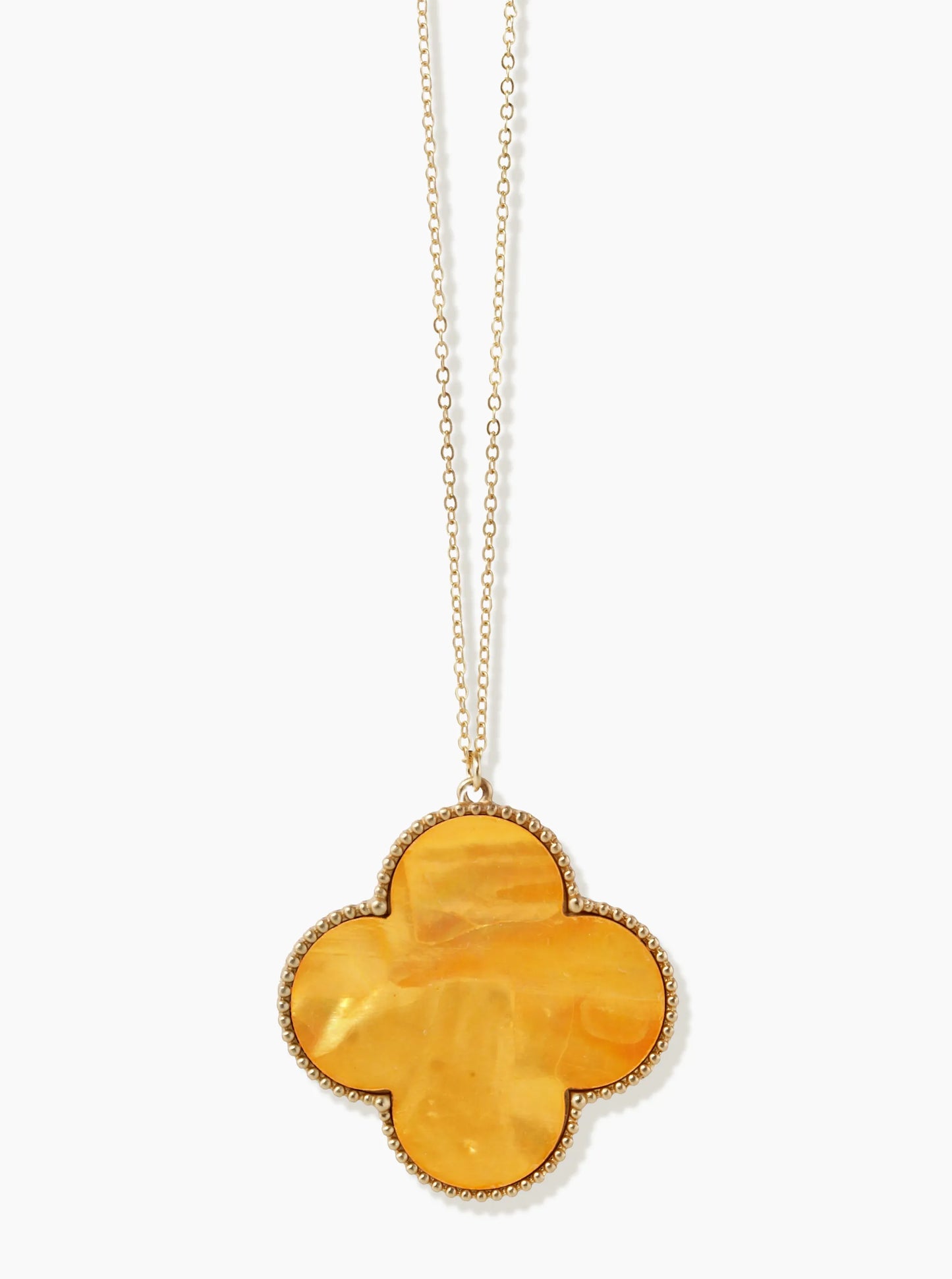 Mother Of Pearl Quatrefoil Pendant 31 Inch Long Necklace