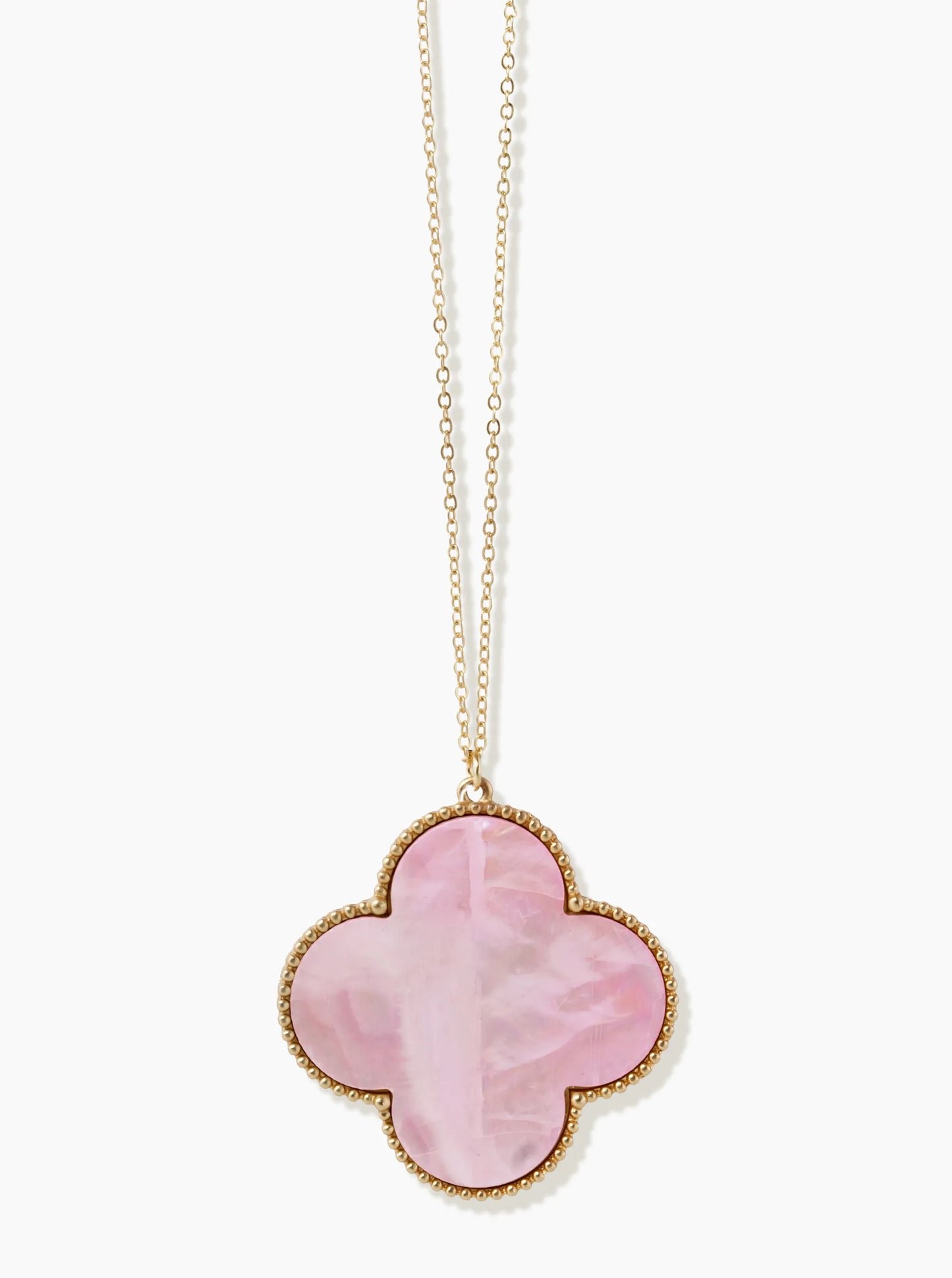 Mother Of Pearl Quatrefoil Pendant 31 Inch Long Necklace