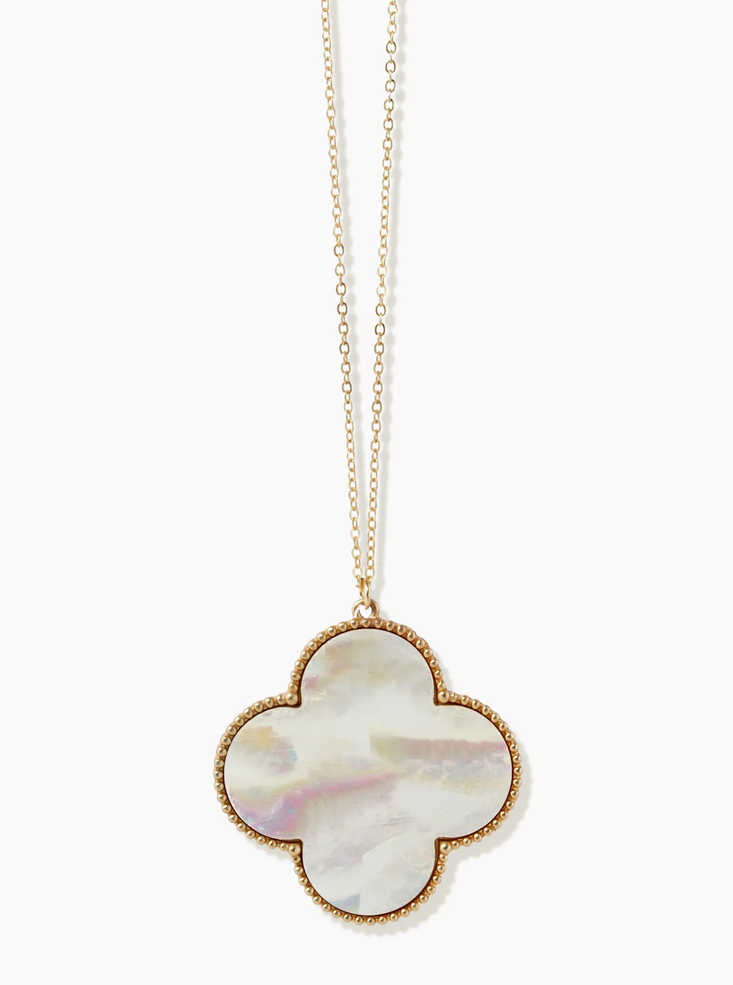 Mother Of Pearl Quatrefoil Pendant 31 Inch Long Necklace