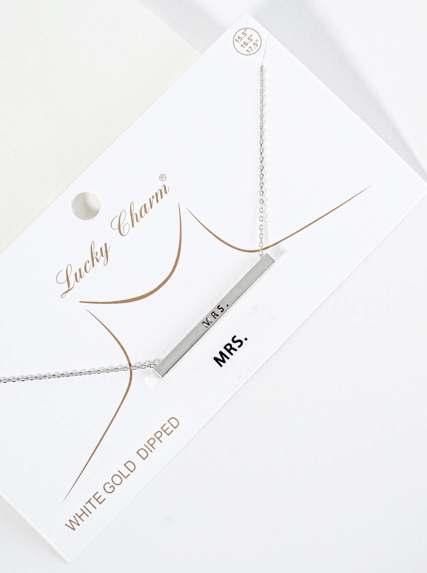 Mrs Engraved 18K Gold Dipped Horizontal Brass Bar Pendant Inspirational Necklace