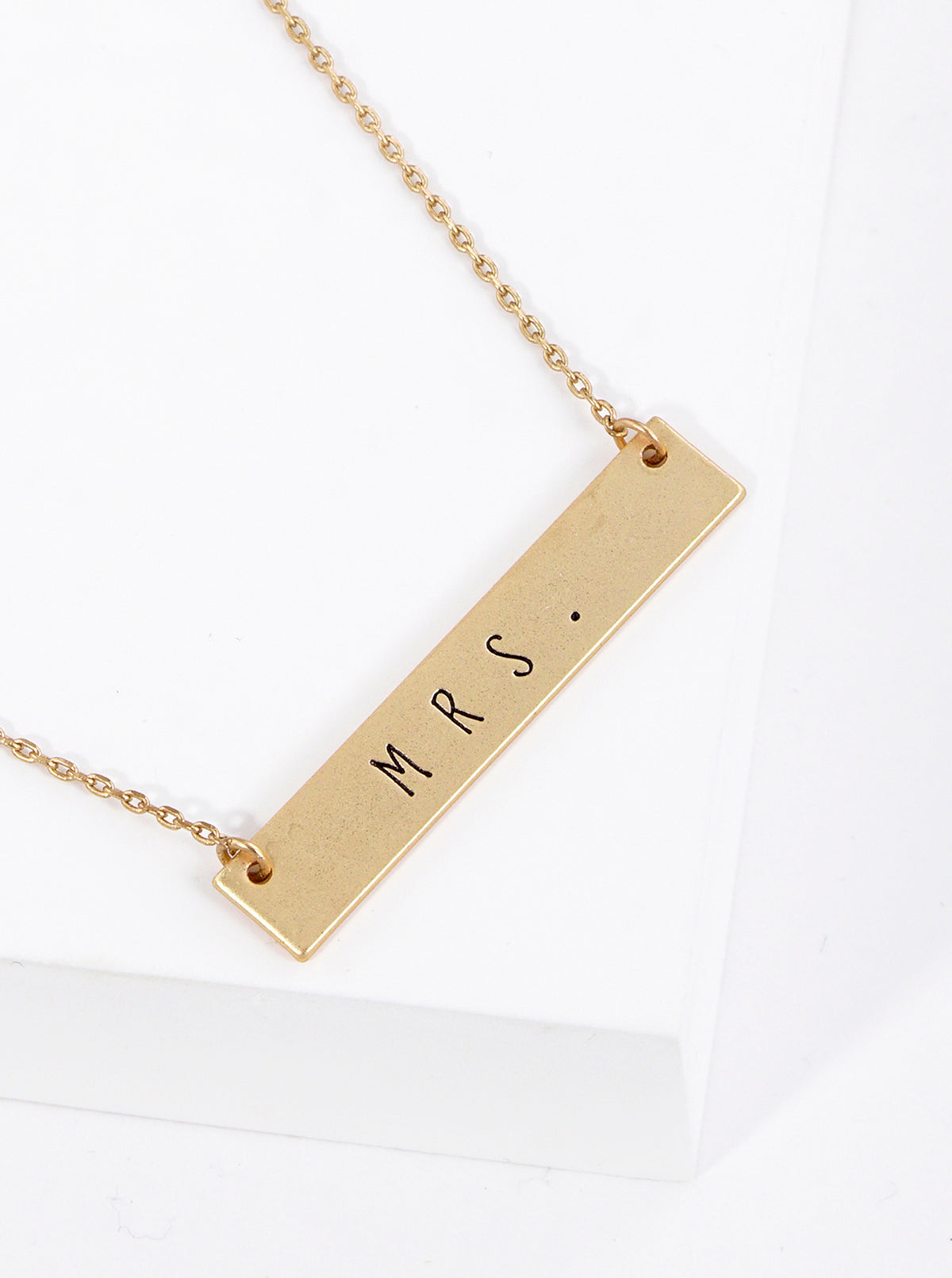 Mrs Engraved Horizontal Bar Pendant Necklace