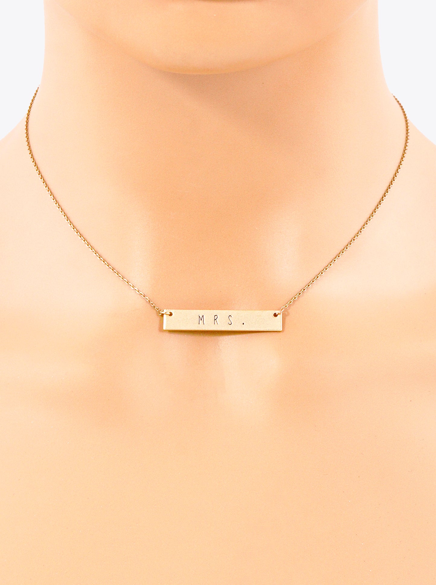 Mrs Engraved Horizontal Bar Pendant Necklace