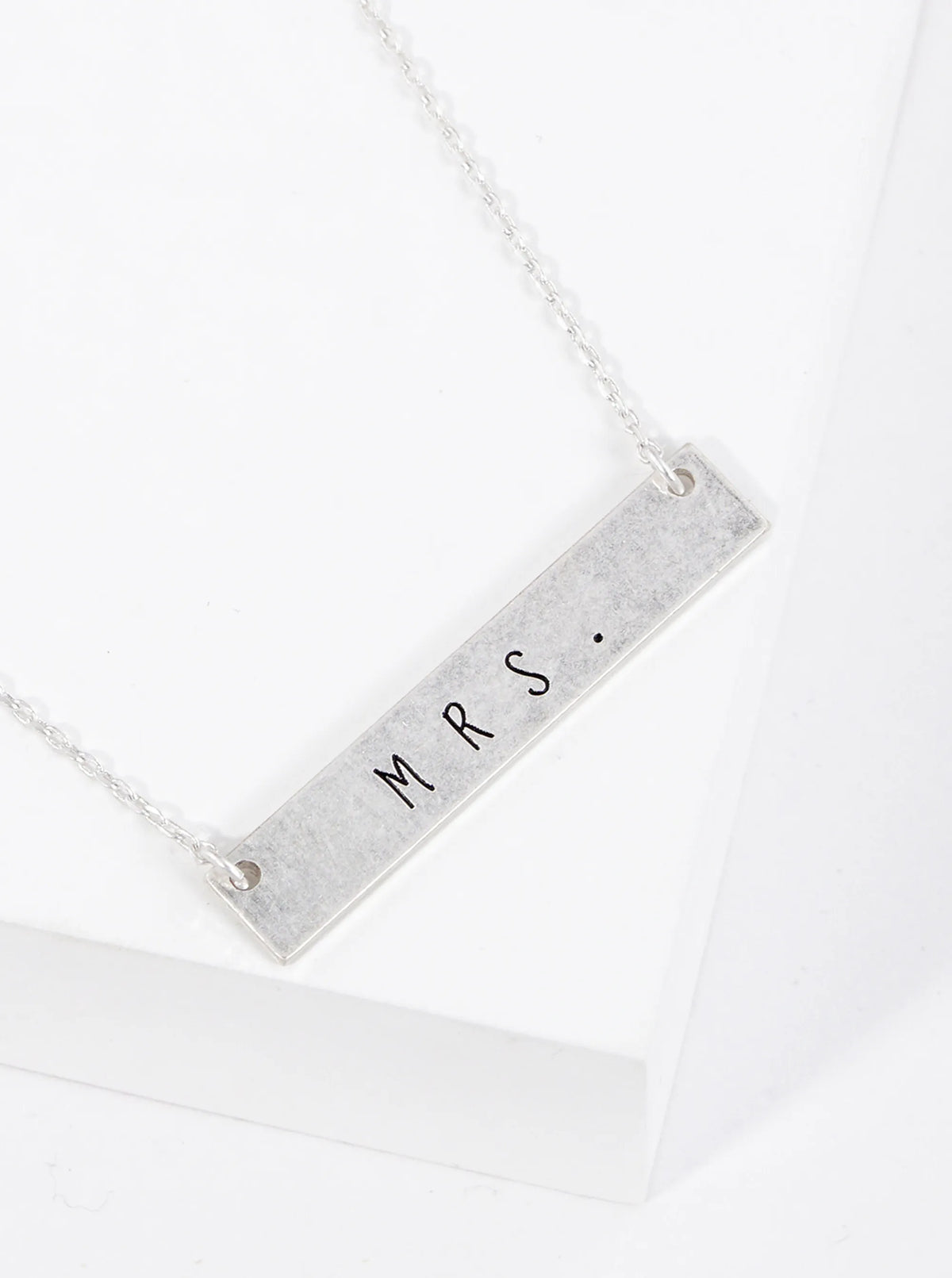 Mrs Engraved Horizontal Bar Pendant Necklace