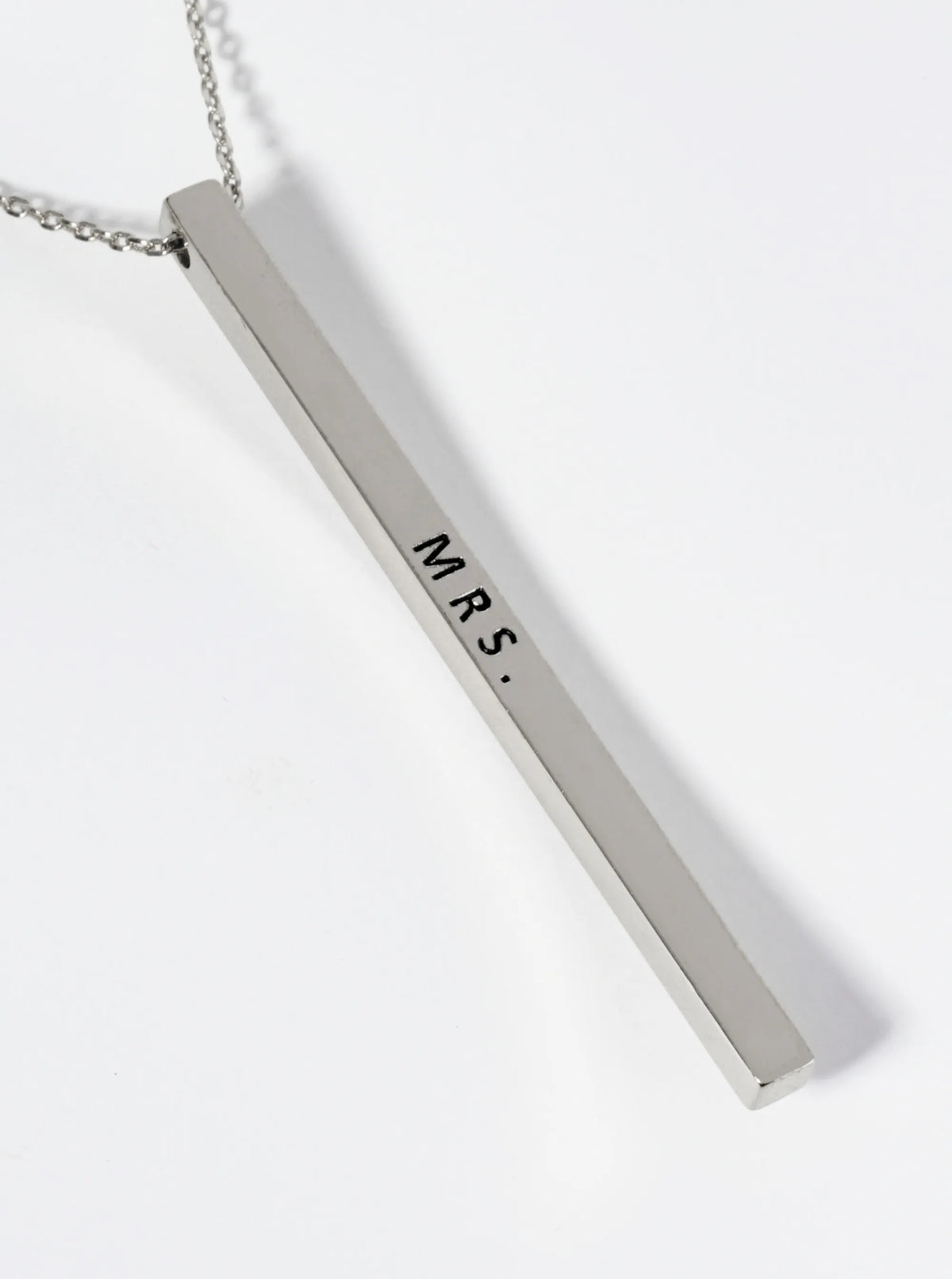 Mrs Engraved Vertical Bar Pendant Inspirational Necklace