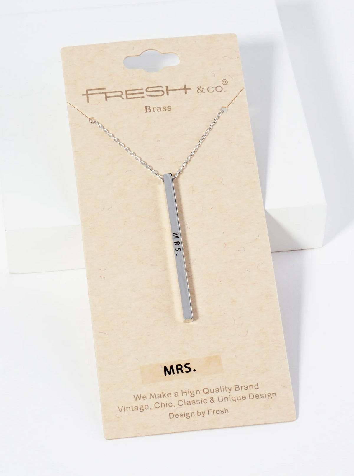 Mrs Engraved Vertical Bar Pendant Inspirational Necklace
