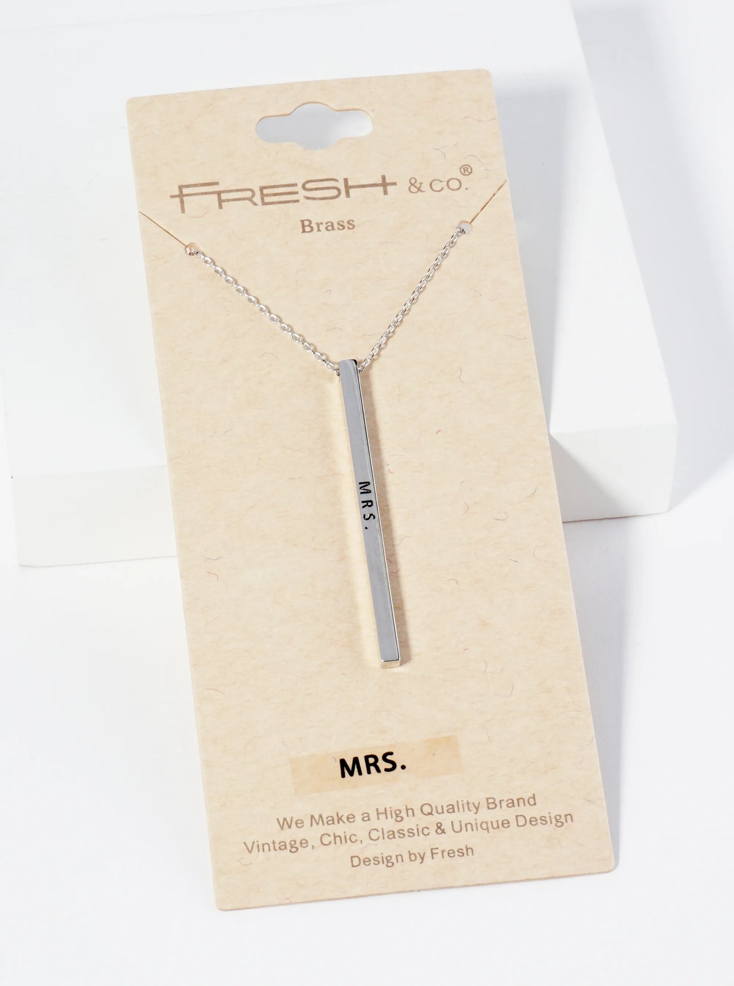 Mrs Engraved Vertical Bar Pendant Inspirational Necklace