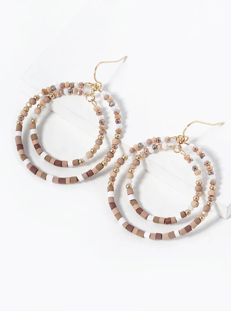 Multi-Beaded Double Circle Dangle Drop Earrings