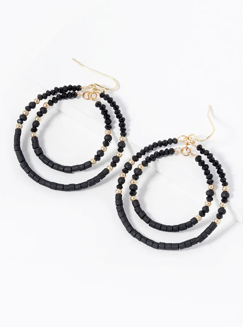 Multi-Beaded Double Circle Dangle Drop Earrings