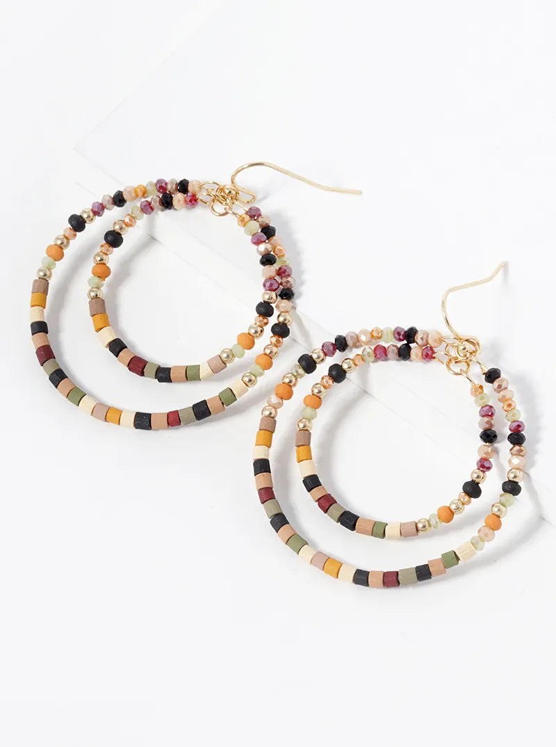 Multi-Beaded Double Circle Dangle Drop Earrings